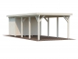 Preview: Carport Karl 23,1 m² in farblos imprägniert, mit Geräteraum.