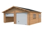 Preview: Holzgarage Roger 28,4m² mit 2 Sektionaltoren in braun imprägniert.