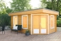 Mobile Preview: 5-eck Gartenhaus Maja 40-B/1, Größe 4,73 x 3,19 m als unbehandelter Bausatz.