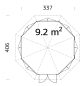 Preview: Grundriss 8-Eck Pavillon Veronica 9,2m² mit 7 Fenstern.