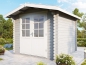 Preview: Gartenhaus Gerätehaus Bibertal mit Doppeltür und mit Holzschutzlasur farbig behandelt.