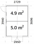 Preview: Grundriss Doppelgerätehaus Christa 4 von Palmako in der Größe 2,73 x 3,70 m.