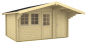 Mobile Preview: Gartenhaus mit Abstellraum Pedro 58-A ISO in der Größe 4,45 x 3,20 m als unbehandelter Bausatz.