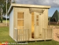 Preview: Palmako Spielhaus Harry aus Holz mit Pultdach, Terrasse und kleiner Überdachung der Tür.