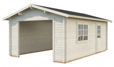 Die Holzgarage Roger 19 m² mit Satteldach, Größe 3,80 x 5,70 m ist auch ohne Tor oder mit Schwingtor erhältlich.