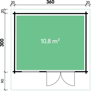 Holzhaus aus 34 mm Blockbohlen.