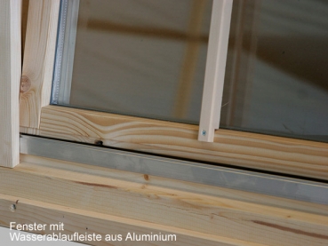 Hochwertige Wasserschiene aus Alus am Fenster.