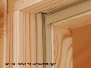 Die Gartenhäuser von Palmako aus der Superior Line haben Gummidichtungen in Tür und Fenster.