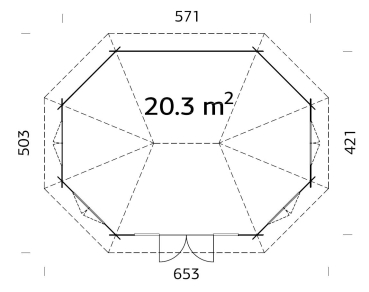 Grundriss 8-eck Pavillon Gartenhaus Lisette 44 ISO von Palmako.