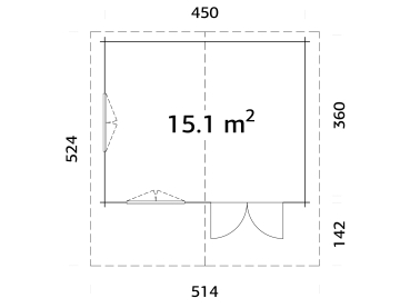 Preview: Grundriss Helena 15,1m² Holzhaus.