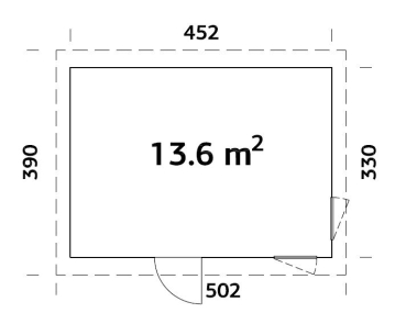 Preview: Grundriss Pamako Gartenhaus Etta mit Schrägdach in der Größe 4,53 x 3,30 m.