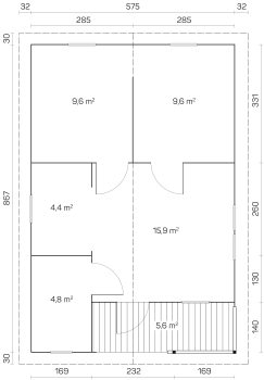 Grundriss Blockhaus Freizeithaus Alemeria B 58 ISO.