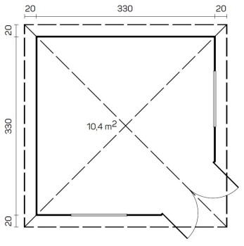 Grundriss 5-Eck Gartenhaus Catania in der Größe 3,30 x 3,30 m.