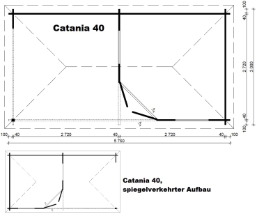 Grundriss Blockhaus Catania in der Größe 5,76 x 3,00 m.