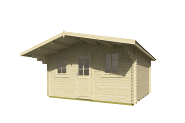 Garten Blockhaus Modell Clara 28 mit 1,30 m Vordach. Das Blockhaus ist ideal geeignet für Ihre Gartenparty.