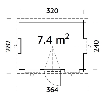 Grundriss Gartenhaus Claudia 7,4m² von Palmako