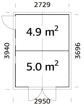 Grundriss Doppelgerätehaus Christa 4 von Palmako in der Größe 2,73 x 3,70 m.