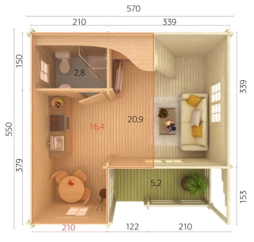 Blockhaus Emily 40,1+5,2 m² mit Schlafboden