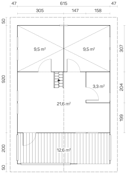 Grundriss Blockhaus Europa 70 mit Isolierverglasung.