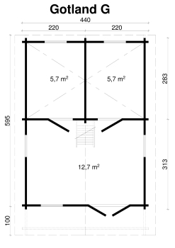 Grundriss Blockhaus Gotland 70-G mit Schlafboden.
