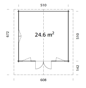 Palmako Gartenhaus Caroline 2 mit Doppeltür und drei Fenstern als unbehandelter Bausatz.