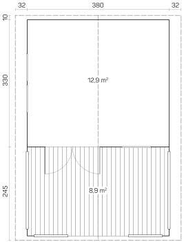 Grundriss Gartenhaus Montana 40 mit Isolierverglasung.