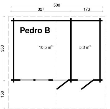 Grundriss Garten Blockhaus Pedro B 70 mit zwei Räumen.