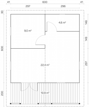 Grundriss Ferienhaus Petra 58 - Drei Räume für schöne Stunden in gemütlicher Atmosphäre.