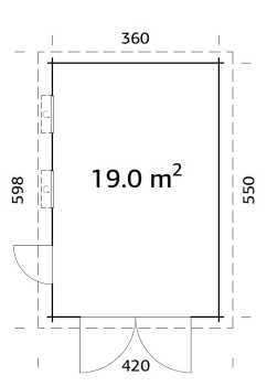 Grundriss Holzgarage Rasmus 19m² mit Holztor.eingtor inkl. Holzfüllung.