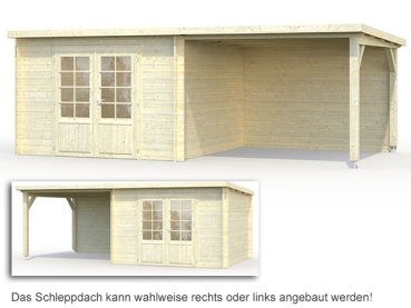 Das Schleppdach kann links oder rechts angebaut werden