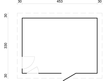 Grundriss Pamako Gartenhaus Etta mit Schrägdach in der Größe 4,53 x 3,30 m.