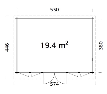 Grundriss Palamko Gartenhaus Lisa 19,4m²  in der Größe 5,50 x 4,00 m.