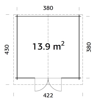 Grundriss Gartenhaus Le Mans in der Größe 4,00 x 4,00 m vom Premium Hersteller Palmako.