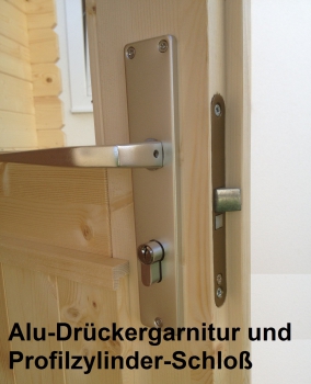 Doppeltür mit Echtglas und Drückergarnitur aus Alu inklusive Schloß mit Profilzylinder und Schlüsseln.