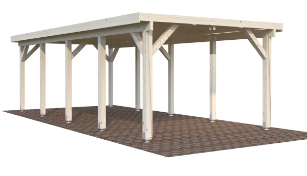 Premium Einzelcarport Katl 2 mit Leimholzpfosten 12 x 12 cm mit Abstellraum als optionales Zubehör.