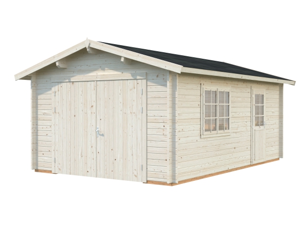 Holzgarage Roger 19 m² mit Holz-Doppeltor.