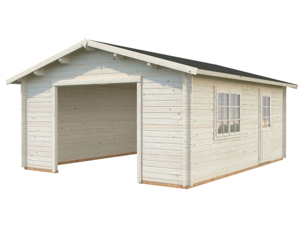 Holzgarage Roger 23,9m² in Farblos imprägniert.
