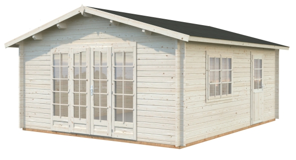 Gartenhaus Irene70 ISO mit großer Glasfront, Doppeltür, Einzeltür und Doppelfenster mit Isoverglasung.