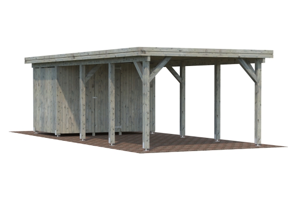 Carport Karl 23,1 m² in grau mit Geräteraum.