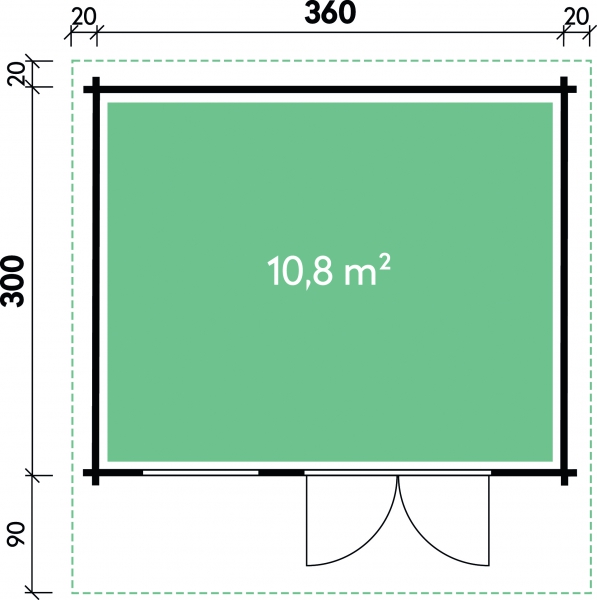 Holzhaus aus 34 mm Blockbohlen.