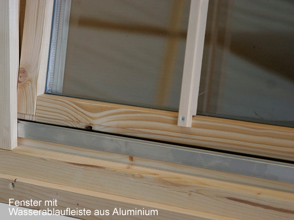 Hochwertige Wasserschiene aus Alus am Fenster.