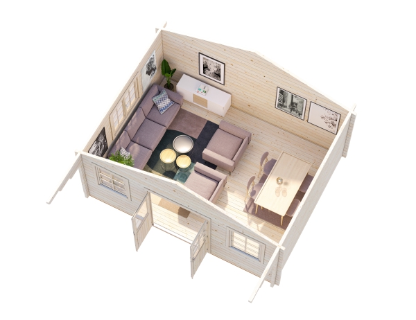 Palmako Gartenhaus Helena 24,6m² mit Doppeltür und drei Fenstern als unbehandelter Bausatz.