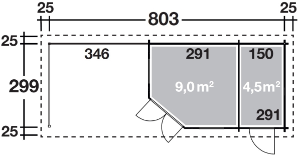 Gartenhaus Maja 40-B/2 mit Terrasse 250/350 / Malena 7030 40