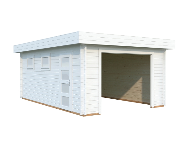 Der Bausatz der Palmako Garage aus Holz Rasmus 19m² in weiß
