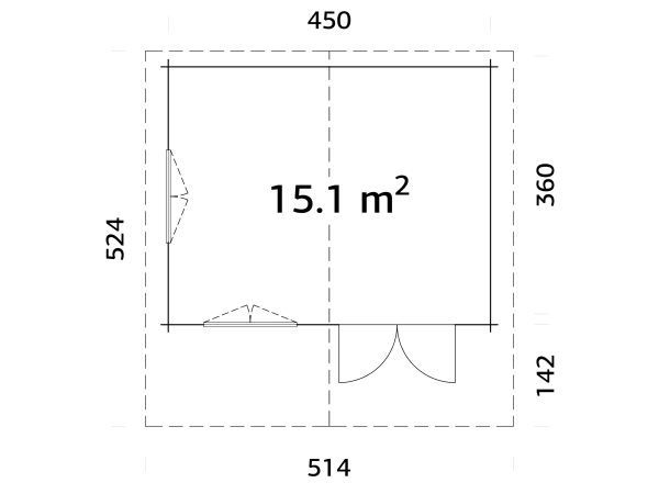 Grundriss Helena 15,1m² Holzhaus.