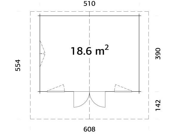 Grundriss Gartenhaus Helena 18,6m² ISO.