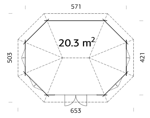 Grundriss 8-eck Pavillon Gartenhaus Hanna 44 ISO von Palmako.
