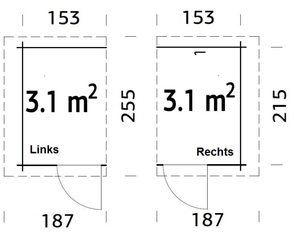 Der Anbauschuppen hat 19 mm starke Fussbodendielen mit Nut und Feder und Sockelleisten.