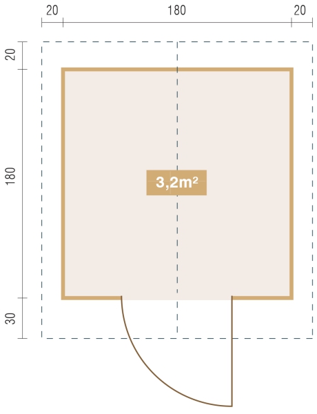 Grundriss Gartenhaus Gerätehaus Anna in der Größe 2,00 x 2,00 m.