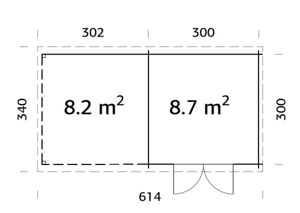 Grundriss Gartenhaus Ella 8,7 + 8,2 m².